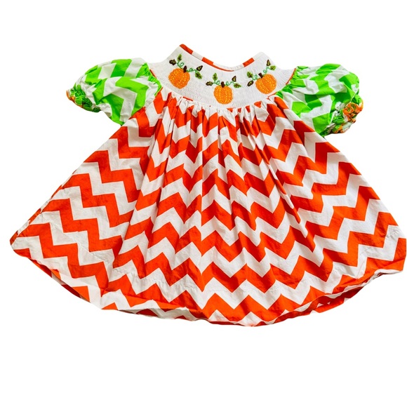 Dibble Dabble Smocked 2 Piece Pumpkin Outfit Size 3 - Picture 3 of 6
